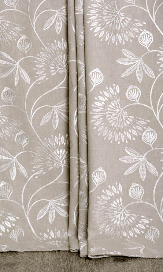 Floral Embroidered Poly-Cotton Drapes (Beige)