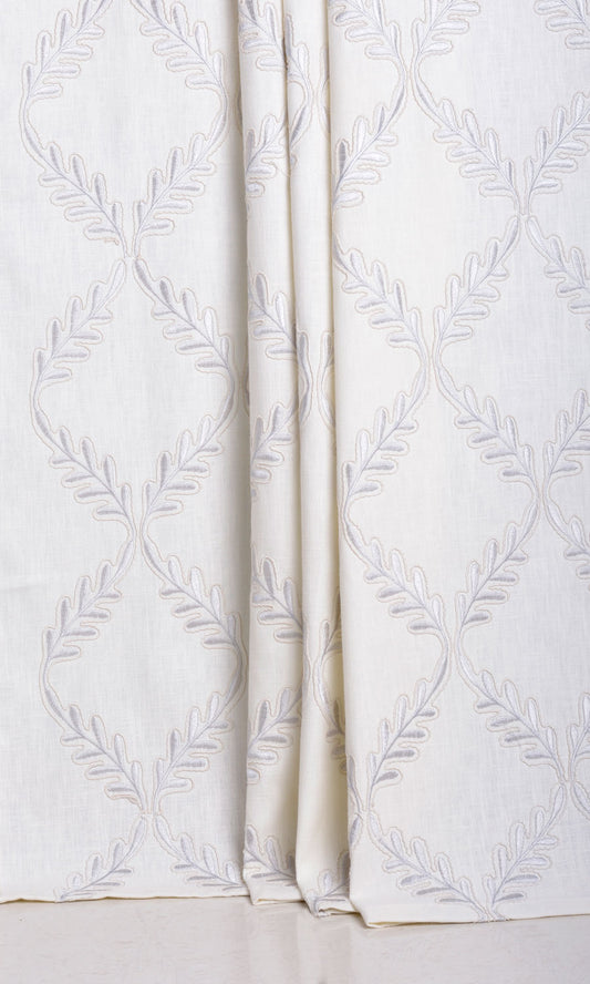 Poly-Linen Embroidered Window Curtains (White/ Cream)