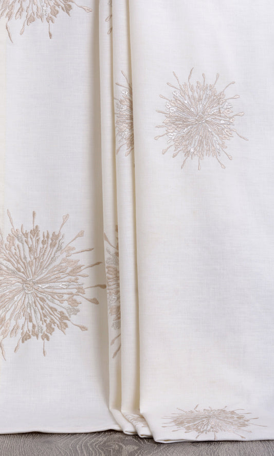 Sunburst Embroidered Home Decor Fabric Sample (White & Pale Beige)