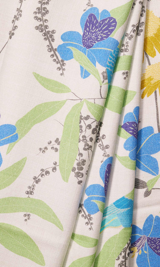 Nature Print Home Decor Fabric Sample (Blue/ Green/ Yellow)