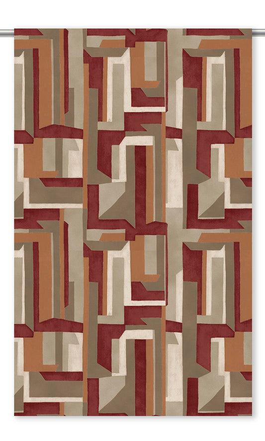 Modern Abstract Velvet Window Curtains (Wine Red/ Caramel/ Taupe)