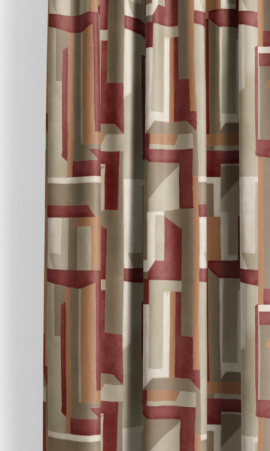 Modern Abstract Velvet Window Curtains (Wine Red/ Caramel/ Taupe)