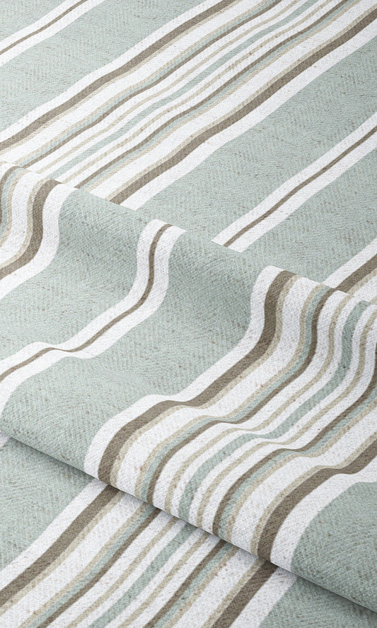 Striped Home Decor Fabric By the Yard (Duck Egg Blue/ Olive Brown)