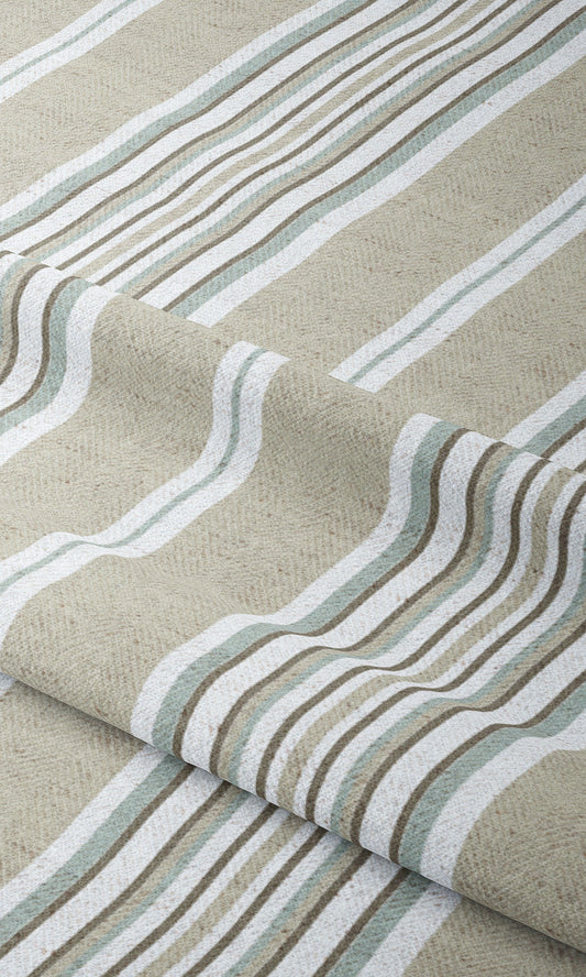 Striped Home Decor Fabric By the Yard (Peanut Beige/ Duck Egg Blue)