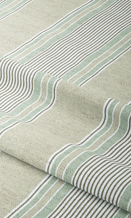 Striped Home Decor Fabric By the Yard (Khakhi Beige/ Green)