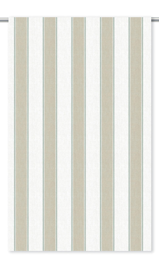 Regency Striped Home Decor Fabric Sample (Tan Beige/ White/ Blue)