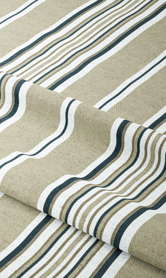 Striped Home Decor Fabric By the Yard (Peanut Beige/ Dark Blue)