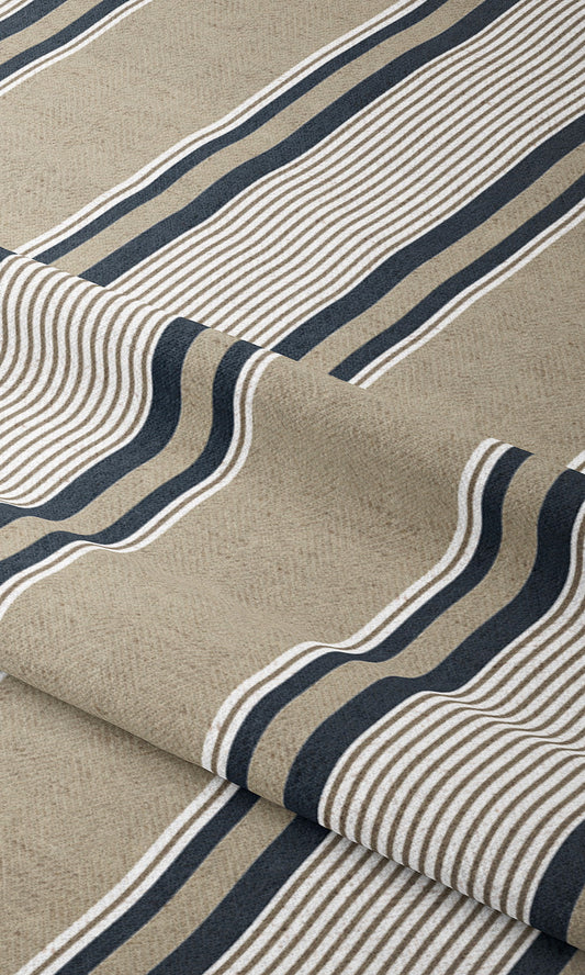 Striped Home Decor Fabric By the Yard (Hazelnut Beige/ Deep Blue)