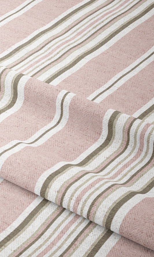 Striped Home Decor Fabric By the Yard (Dusty Pink/ Olive Green)