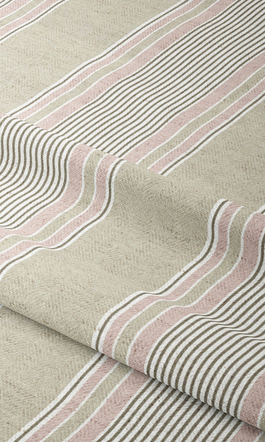 Striped Home Decor Fabric By the Yard (Beige/ Blush Pink)