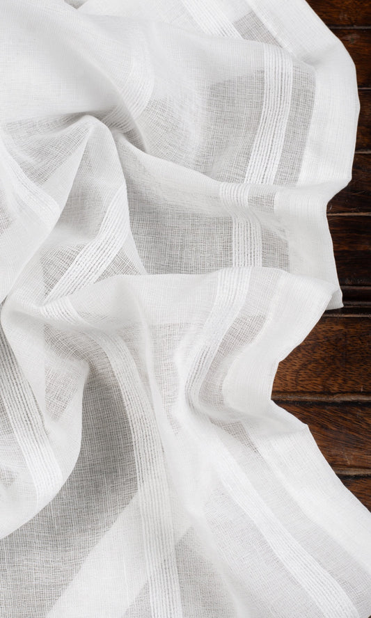 Woven Striped Sheer Curtain Panels (White)
