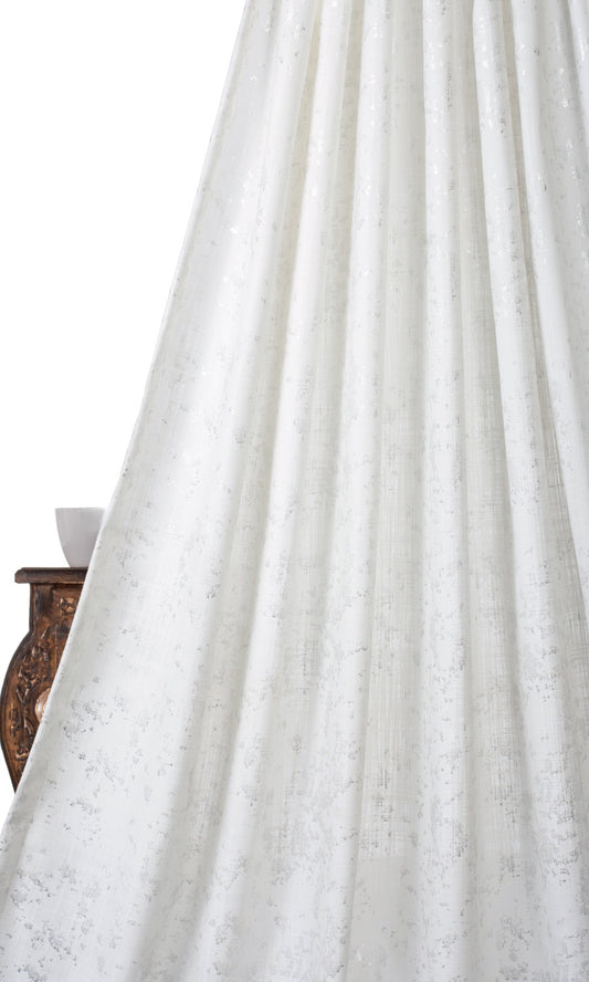 Metallic Abstract Print Window Curtains (White/ Silver)