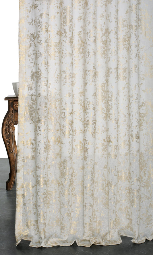 Metallic Print Semi-Sheer Drapery (Cream/ Gold)