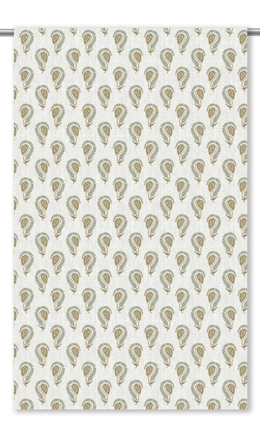 Floral Paisley Home Decor Fabric Sample (Warm White/ Olive Green/ Sienna Yellow)