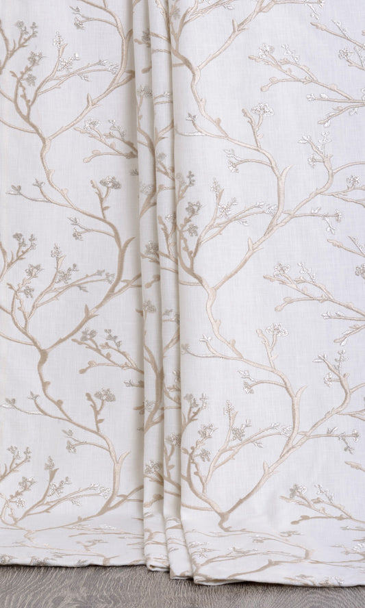 Floral Vine Print Embroidery Home Decor Fabric Sample (White/ Beige)