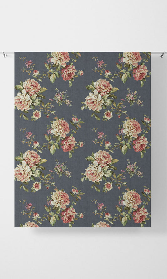 Floral Home Decor Fabric Sample (Navy Blue-Grey/ Green/ Pink)