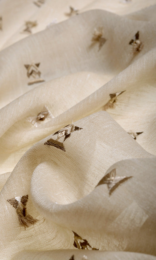 Embroidered Semi-Sheer Curtain Panels (Beige/ Brown)