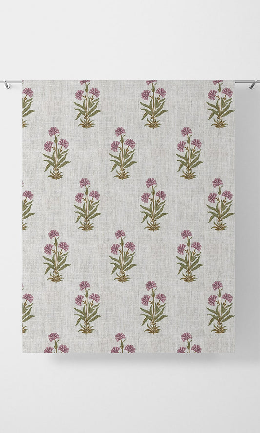 Floral Home Decor Fabric Sample (White/ Pink/ Green)