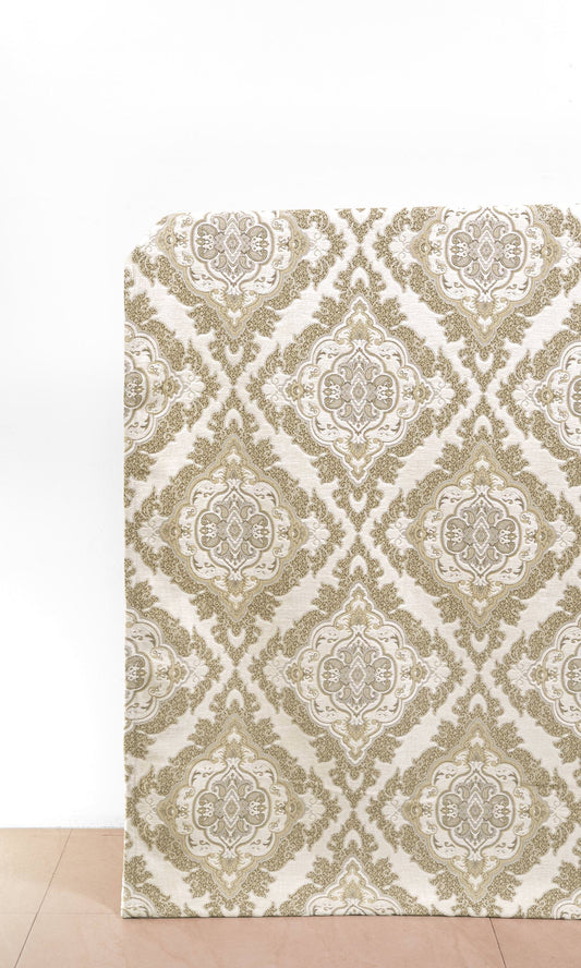 Damask Velvet Home Décor Fabric Sample (White/ Beige/ Brown)