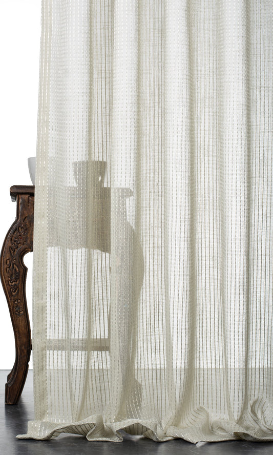 Striped Embroidery Sheer Home Decor Fabric Sample (Gray)