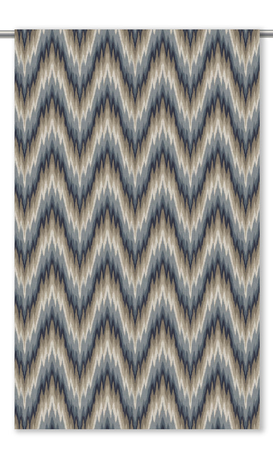 Ikat Chevron Home Decor Fabric By the Yard (Navy Blue/ Beige)