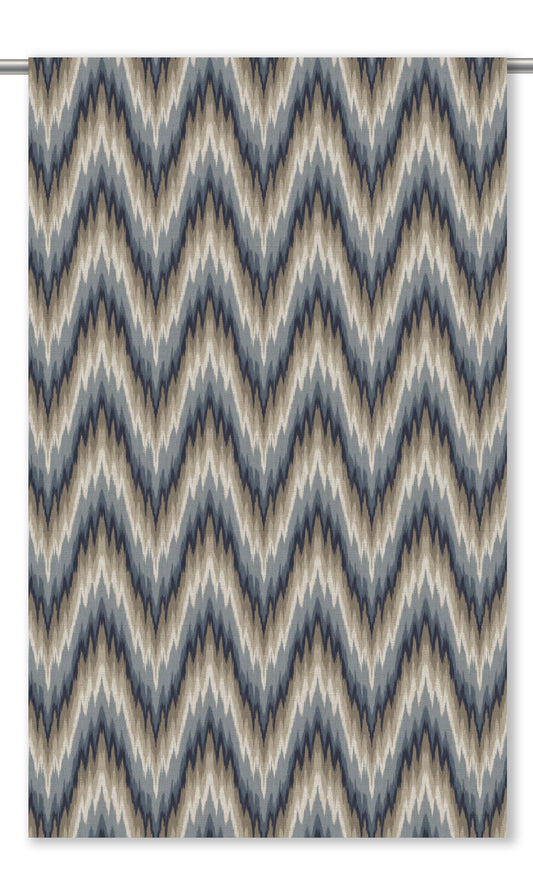 Ikat Chevron Home Decor Fabric By the Yard (Navy Blue/ Beige)