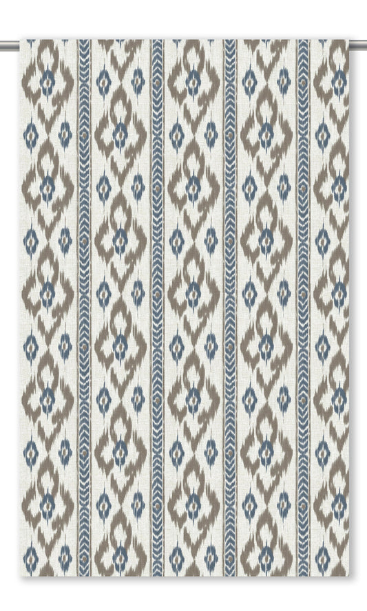 Ikat Geometric Home Decor Fabric Sample (Taupe/ Prussian Blue)
