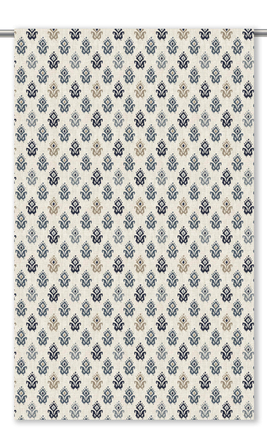 Ikat Paisley Block Print Fabric Blinds (Cream/ Blue)