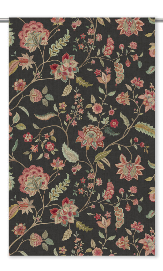 Jacobean Floral Velvet Home Decor Fabric By the Yard (Dark Taupe/ Pink/ Sage Green)