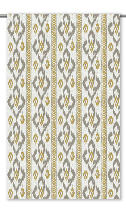Ikat Geometric Home Decor Fabric By the Yard (Warm Gray/ Mustard Yellow)