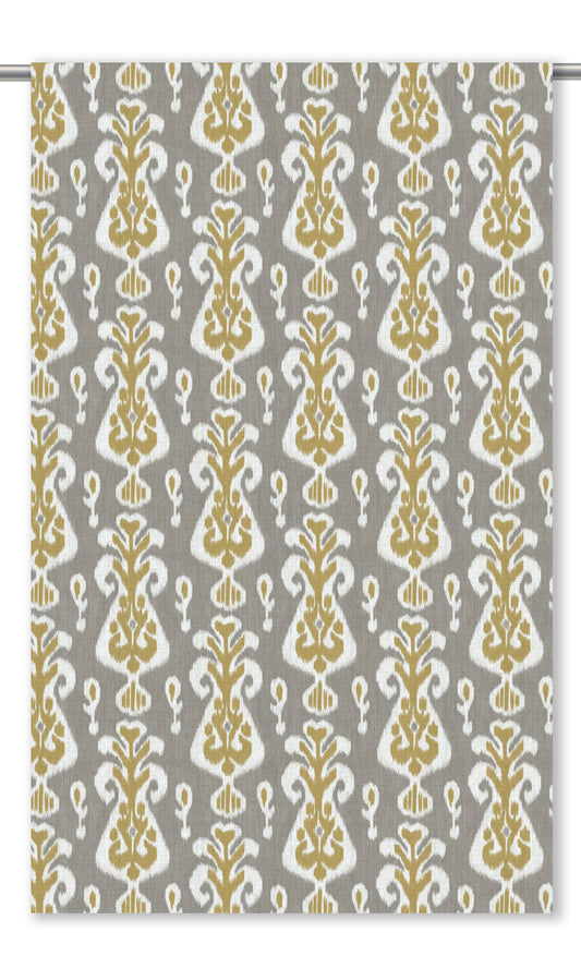 Ikat Floral Curtain Panels (Taupe Gray/ Mustard Yellow)