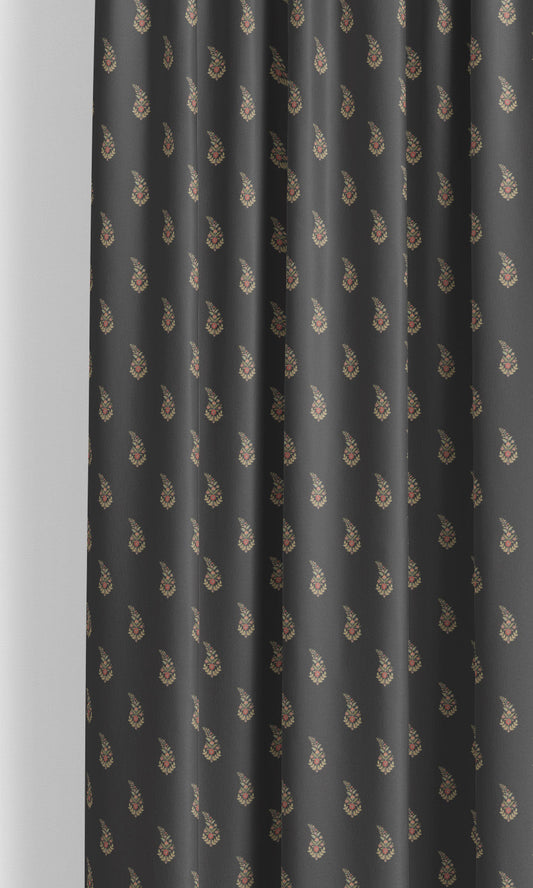 Paisley Floral Block Print Velvet Home Decor Fabric By the Yard (Charcoal Gray/ Black)