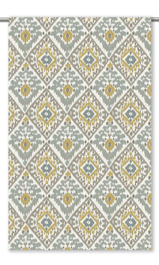 Ikat Argyle Home Decor Fabric By the Yard (Misty Gray/ Ochre Yellow)