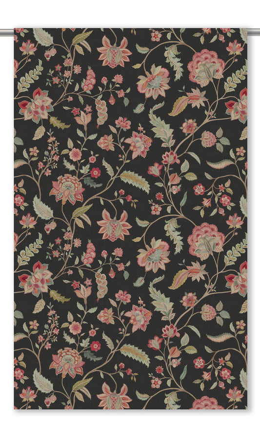 Jacobean Floral Velvet Drapes (Black/ Pink/ Sage Green)