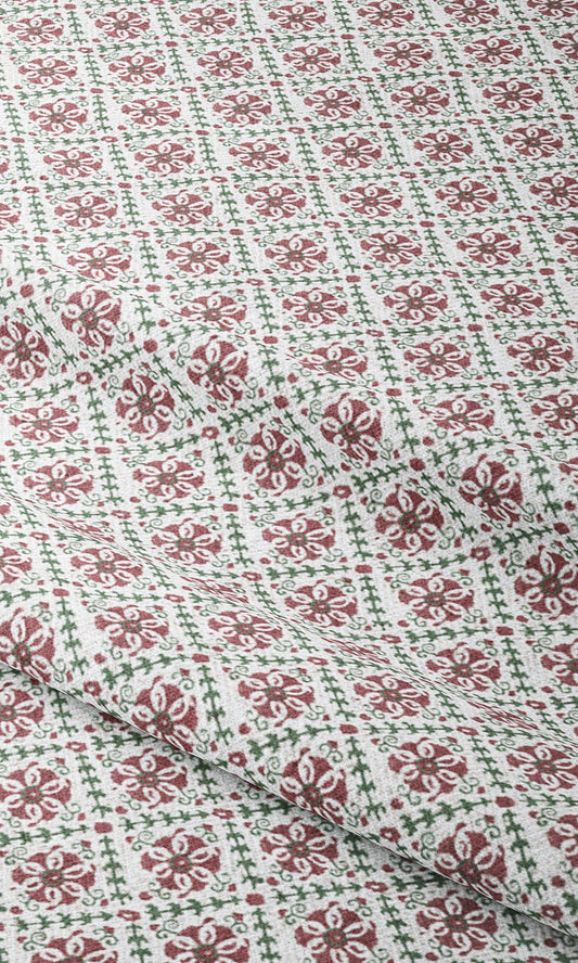 Floral Lattice Print Window Curtains (Red/ Pink/ White)