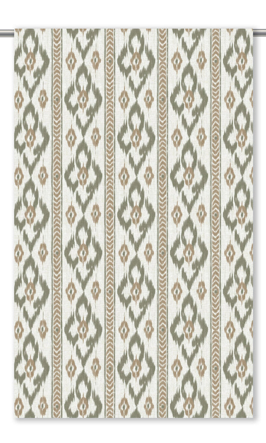 Ikat Geometric Home Decor Fabric Sample (Olive Green/ Camel Brown)