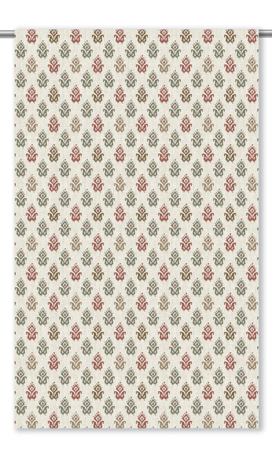 Ikat Paisley Block Print Home Decor Fabric By the Yard (Cream/ Maroon Red/ Sage Green)