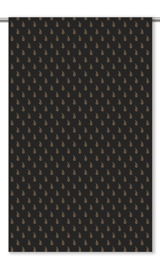 Paisley Floral Block Print Velvet Window Curtains (Black/ Green)