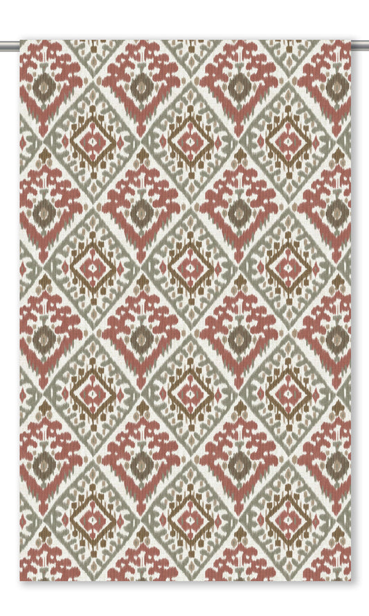Ikat Argyle Window Curtains (Sage Gray/ Russet Red)