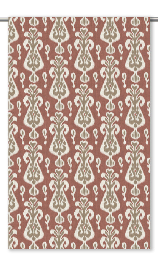 Ikat Floral Home Decor Fabric Sample (Terracotta Red/ Beige-Green)