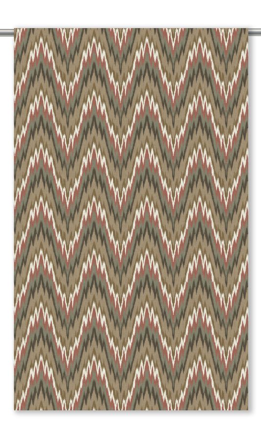 Ikat Chevron Curtain Panels (Green-Beige/ Terracotta Red/ Brown)