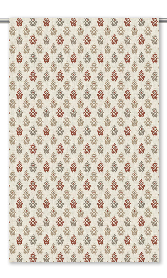 Ikat Paisley Block Print Home Decor Fabric Sample (Cream/ Maroon/ Beige)