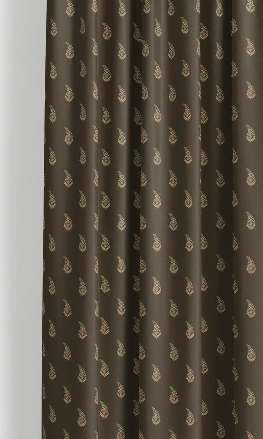 Paisley Floral Block Print Velvet Home Decor Fabric By the Yard (Dark Brown/ Green)