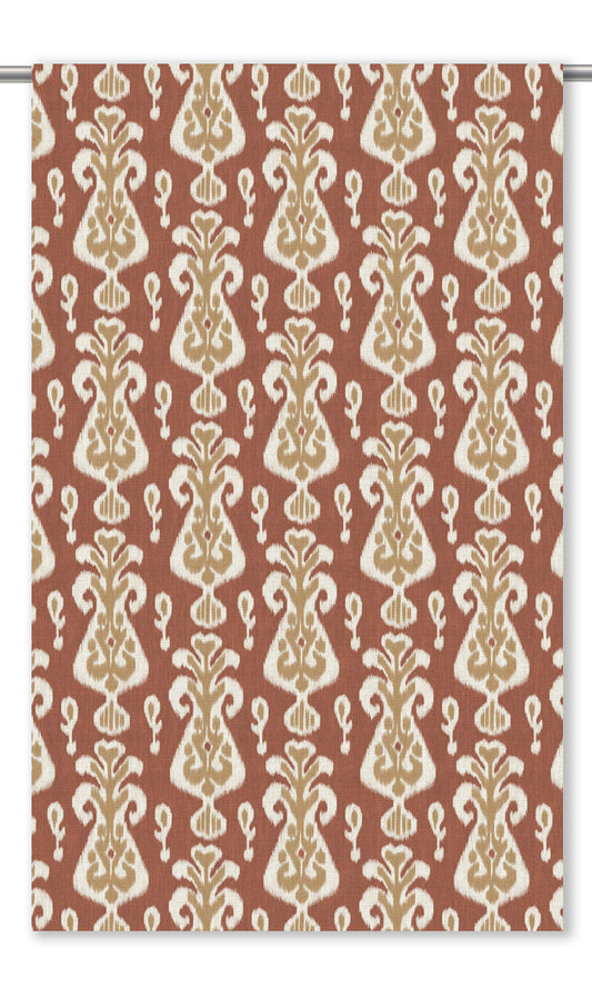 Ikat Floral Curtain Panels (Burnt Orange/ Khaki Beige)