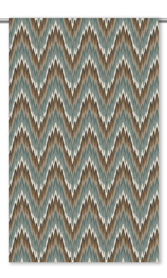 Ikat Chevron Window Curtains (Chocolate Brown/ Stone Blue)