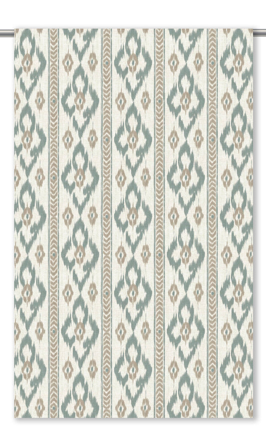 Ikat Geometric Window Curtains (Taupe Gray/ Stone Blue/ White)