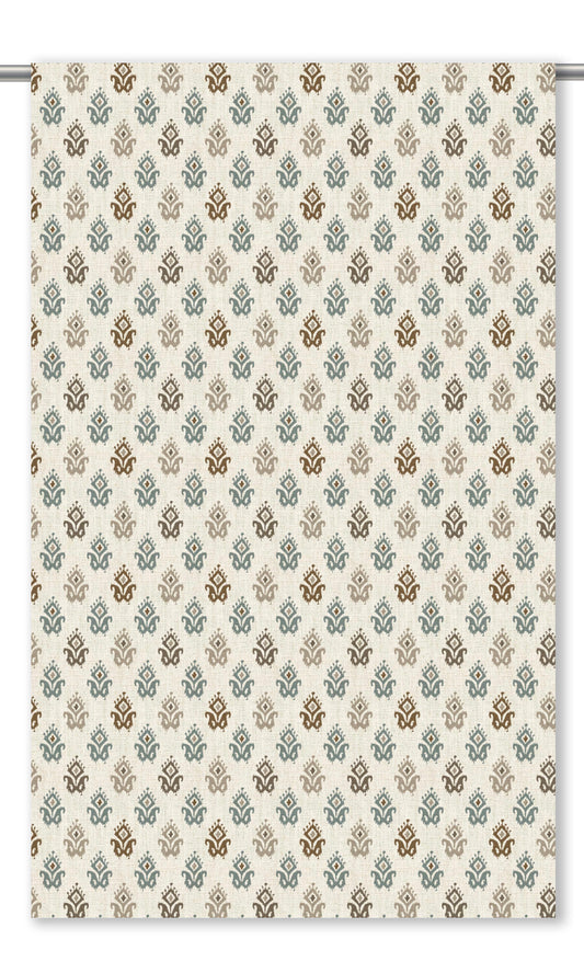 Ikat Paisley Block Print Home Decor Fabric Sample (Cream/ Stone Blue/ Cedar Brown)