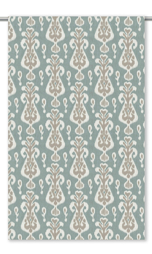 Ikat Floral Home Decor Fabric By the Yard (Duck Egg Blue/ Taupe)