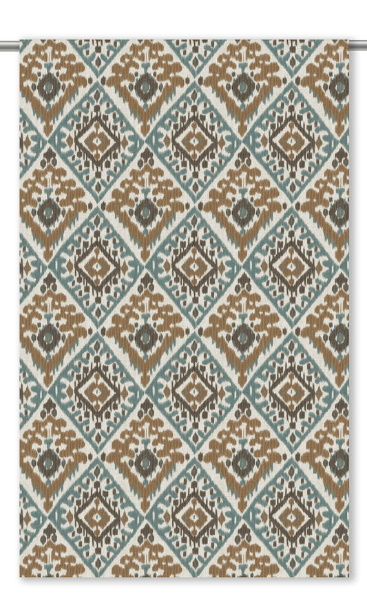 Ikat Argyle Window Curtains (Stone Blue/ Peanut Brown)