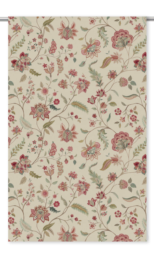 Jacobean Floral Velvet Drapery (Cream/ Dark Red/ Blush Pink/ Green)